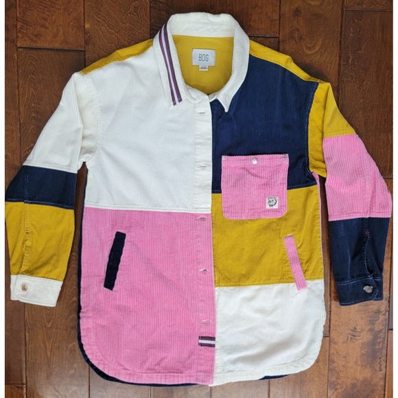 BDG Jackets & Blazers - BDG Oversized Colorblock Corduroy Shirt Jacket Womens Medium Pink Yellow Navy